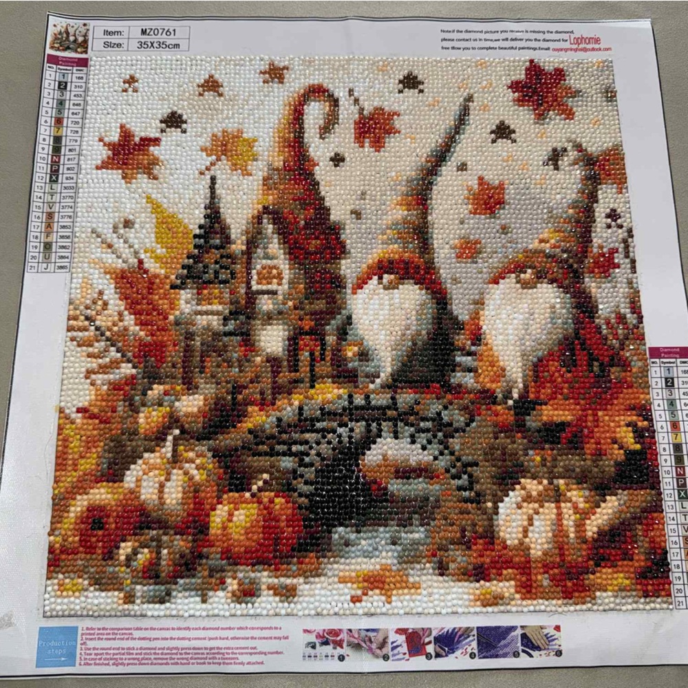 Gnome Diamond Art poster brand new complete by a cancer survivor     35 x 35 cm